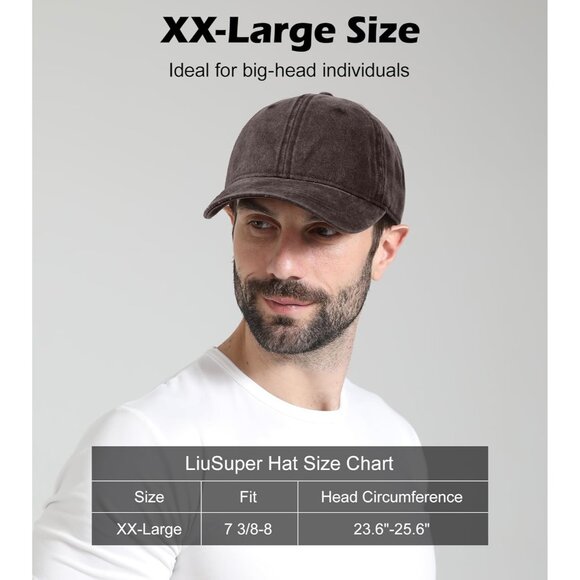 ✨LiuSuper Men Black Big Head Low Profile Baseball Cap Oversized Plain Denim Hat - Picture 2 of 7